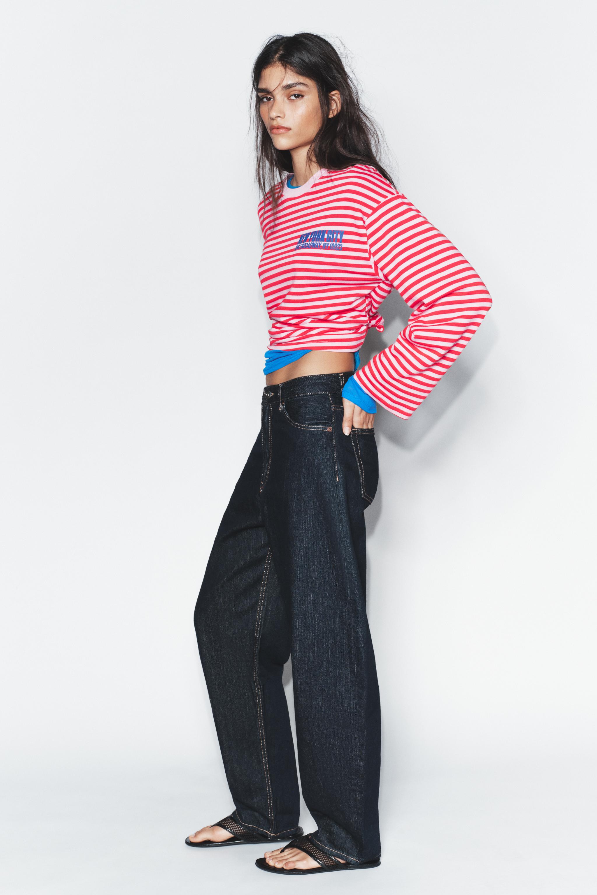 Женские футболки Zara STRIPED TEXT T-SHIRT — фото 4