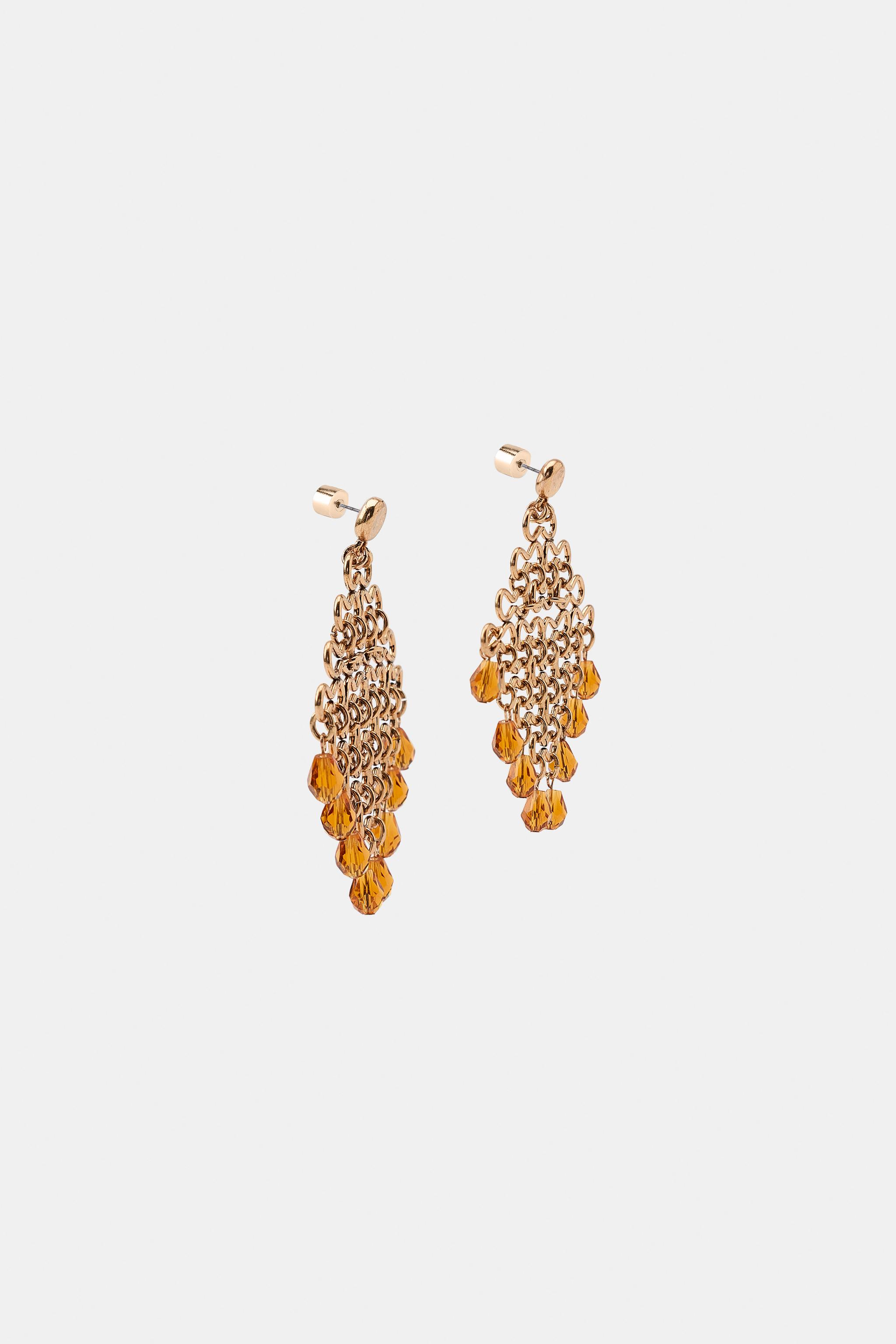 Женские аксессуары Zara METAL AND BEADED EARRINGS — фото 3