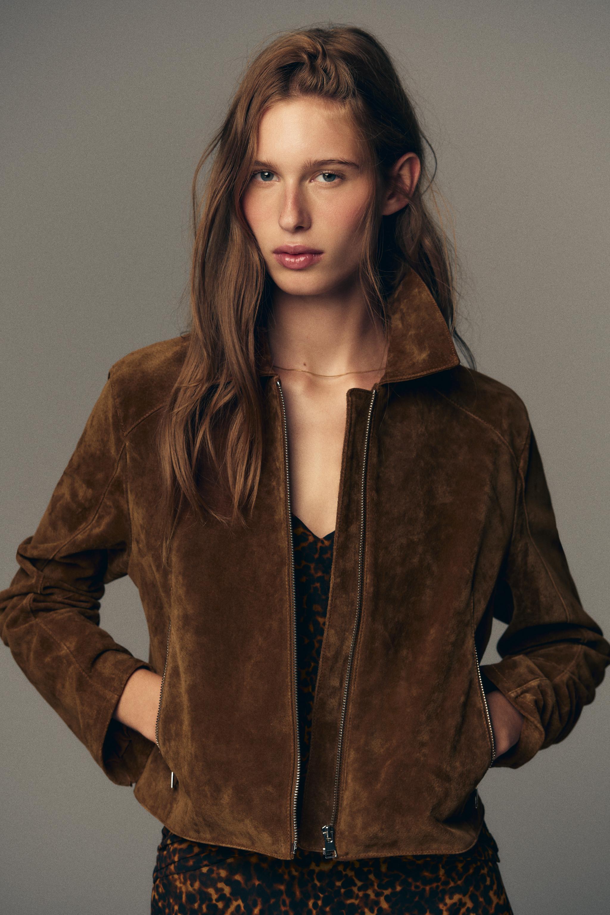 ZARA ダークブラウン クロップドライダースジャケット　ベルト付き ZARA ダークブラウン クロップドライダースジャケット ベルト