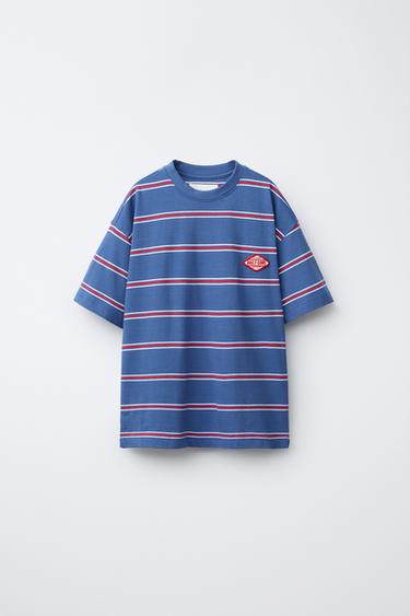 STRIPED T-SHIRT WITH PATCH - Red Stripe by Zara