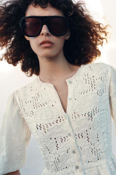 GILET ROMANTIQUE EN MAILLE COMBINÉE - Écru de Zara - Image 4