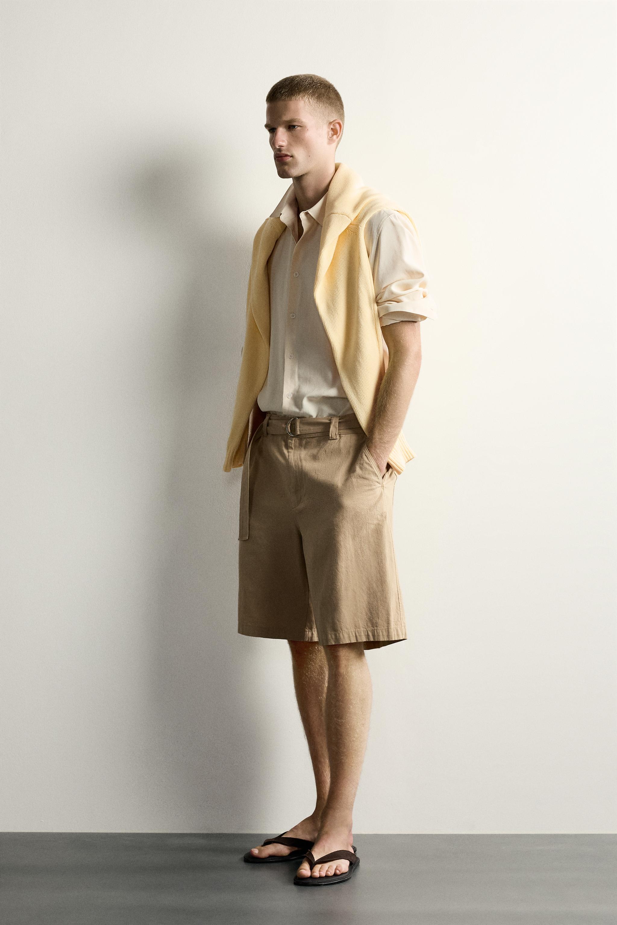Мужские шорты Zara BELTED RELAXED FIT SHORTS — фото 4