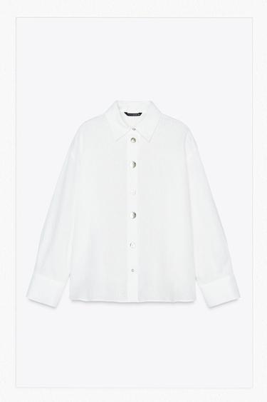 100% LINEN SHIRT WITH MIXED BUTTONS - White by Zara
