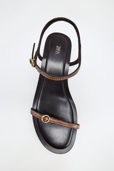 Zara BLOCK HEEL SANDALS - Brown