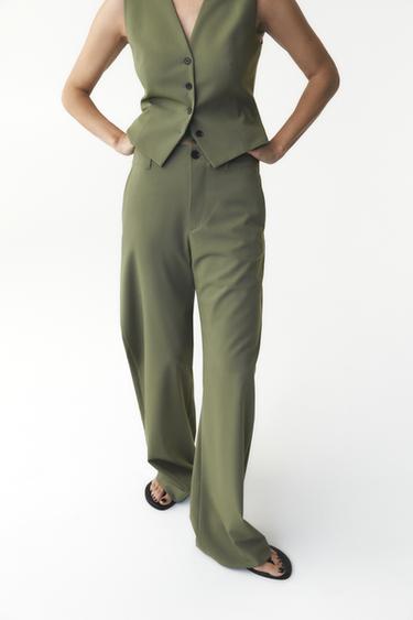 Zara ZW COLLECTION STRAIGHT-LEG PANTS - Khaki