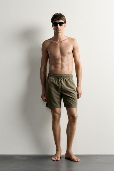 LONG SOFT SWIMMING TRUNKS - Khaki by Zara - Image 0