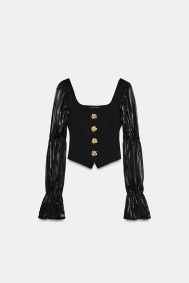 TOP STRETCH BOTONES COMBINADO - Negro de Zara - Imagen 0
