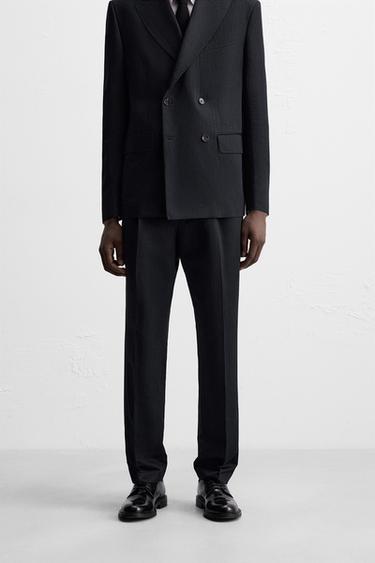 LINEN/COTTON HERRINGBONE SUIT TROUSERS - Navy blue by Zara