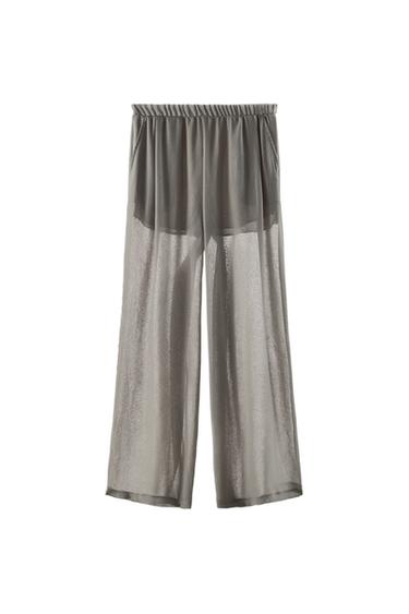 PANTALÓN PALAZZO SEMITRANSPARENTE - Gris medio de Zara
