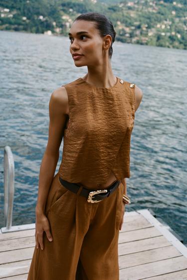 CUERPO CRUZADO SATINADO - Caramelo de Zara