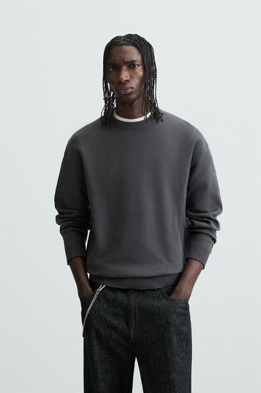 Zara SOFT TEXTURED KNIT SWEATER - Anthracite grey