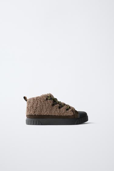 FAUX SHEARLING HIGH-TOP SNEAKERS - Brown by Zara - Image 0