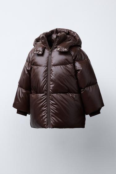 DOUDOUNE EN PLUME ET DUVET DÉPERLANTE ET COUPE-VENT - Marron foncé de Zara - Image 1