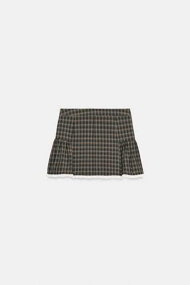 CHECK LACE MINI SKIRT - Green / Blue by Zara