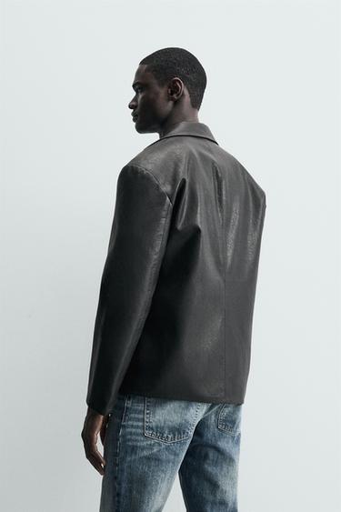 BLAZER RELAXED FIT EFECTO PIEL - Negro de Zara