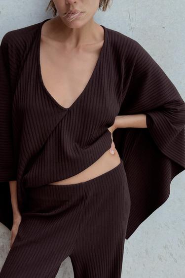 RIBBED TROUSERS - Aubergine by Zara - Image 1