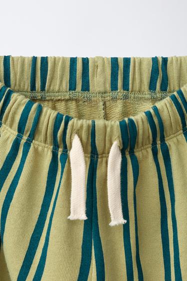 PANTALON WIDE LEG EN MOLLETON À RAYURES - Vert de Zara - Image 2