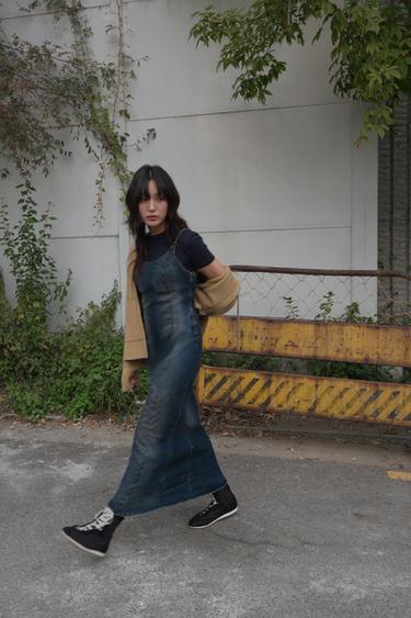 TRF 워싱 이펙트 데님 미디 원피스 - Zara 블루