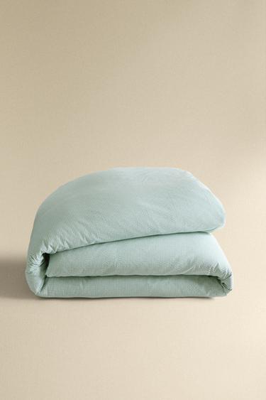 CHECK SEERSUCKER DUVET COVER - Green by Zara - Image 4