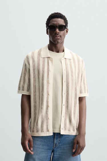 CAMISA PUNTO RAYAS VERTICALES - Tostado de Zara