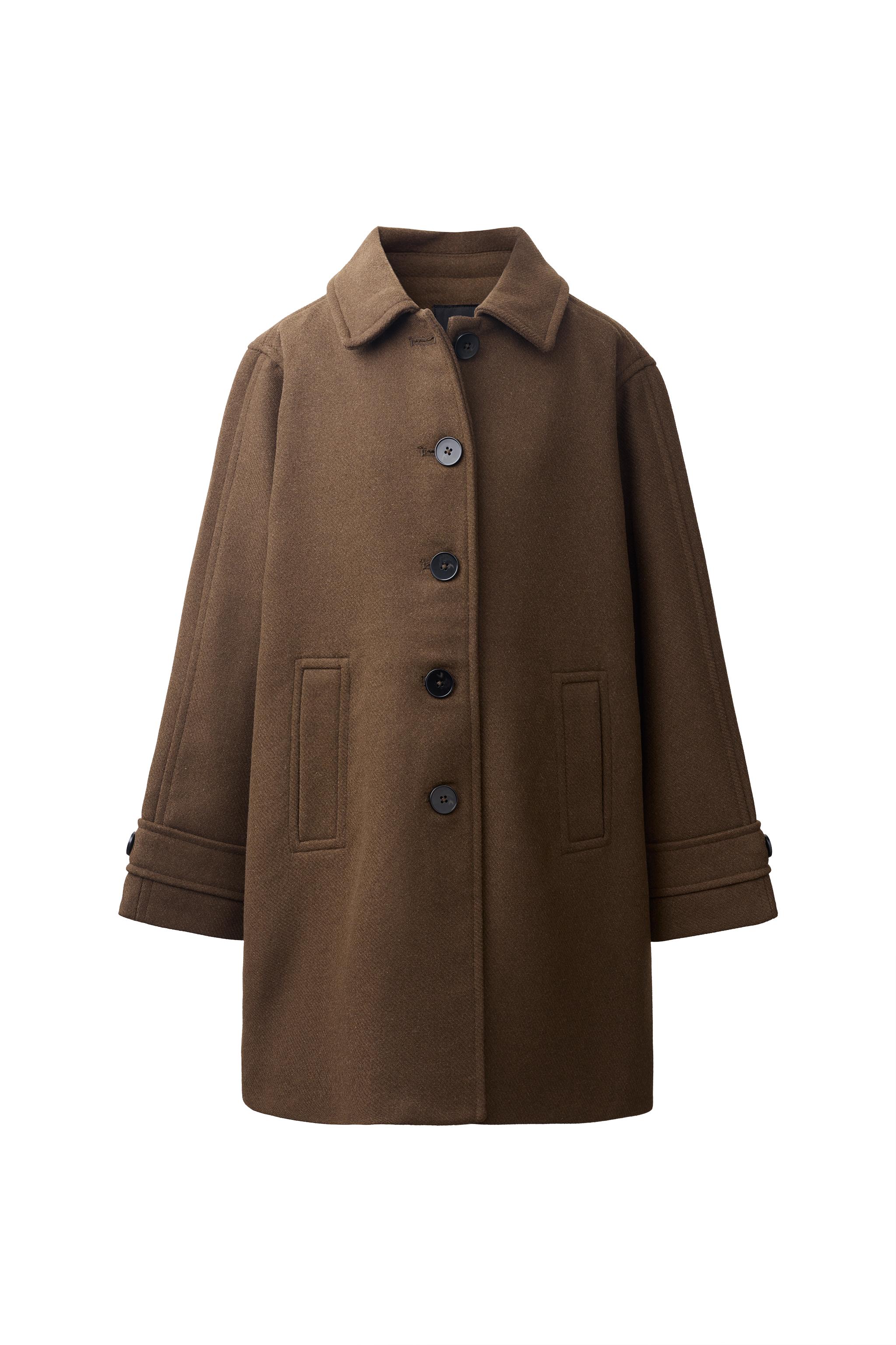 毛皮ロリス ダークブラウン ロングコート 前面ボタン留め ボタン付きメルトンロングコート - チョコレート | ZARA Japan / 日本