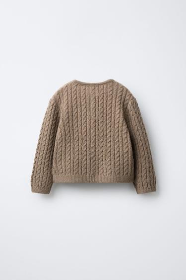 CABLE KNIT CARDIGAN WITH WOOL EMBROIDERY - camel by Zara - Image 1