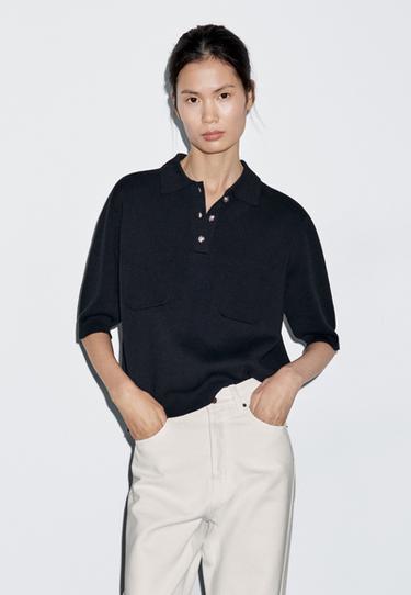 Polo detalle botones mezcla algodón - Marino de Zara