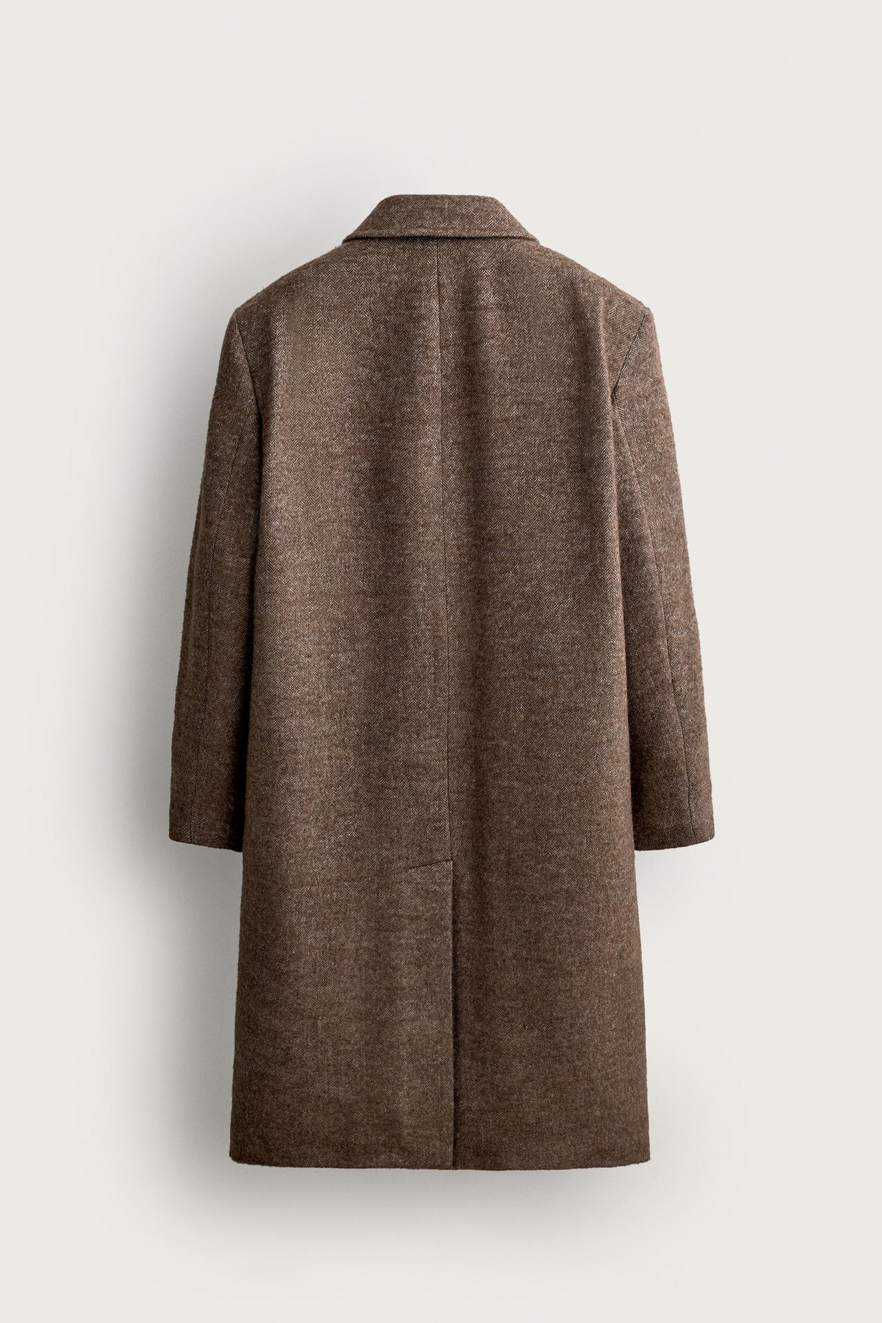 HERRINGBONE WOOL-BLEND COAT — Light brown