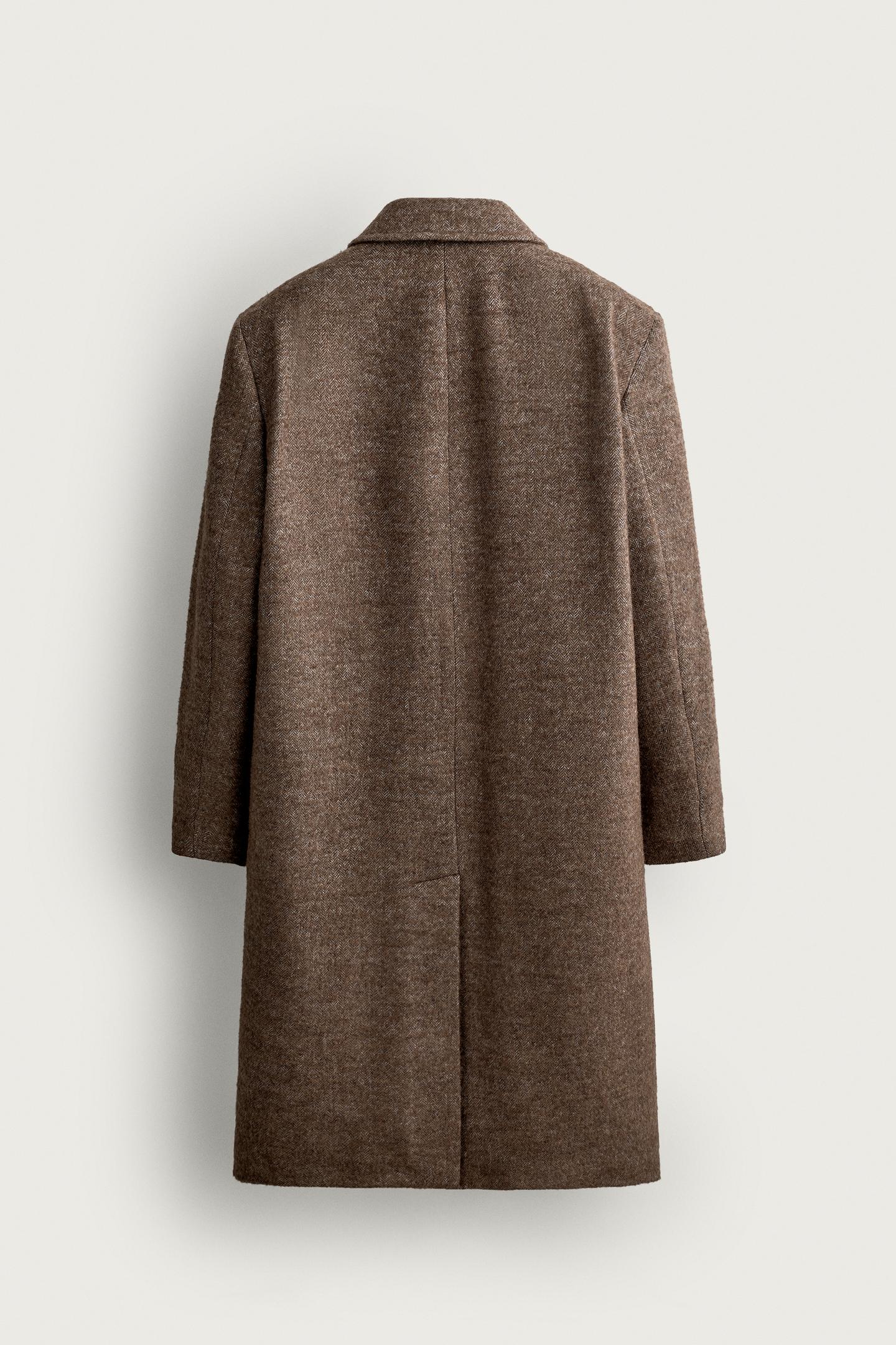 Мужское пальто Zara Herringbone Wool-Blend, цвет: Светлый коричневый — фото 8