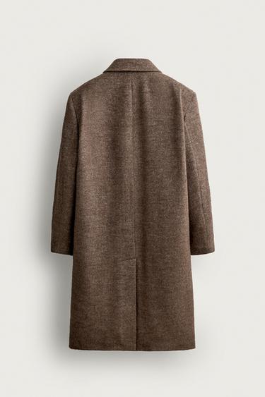 HERRINGBONE WOOL-BLEND COAT — Light brown 2