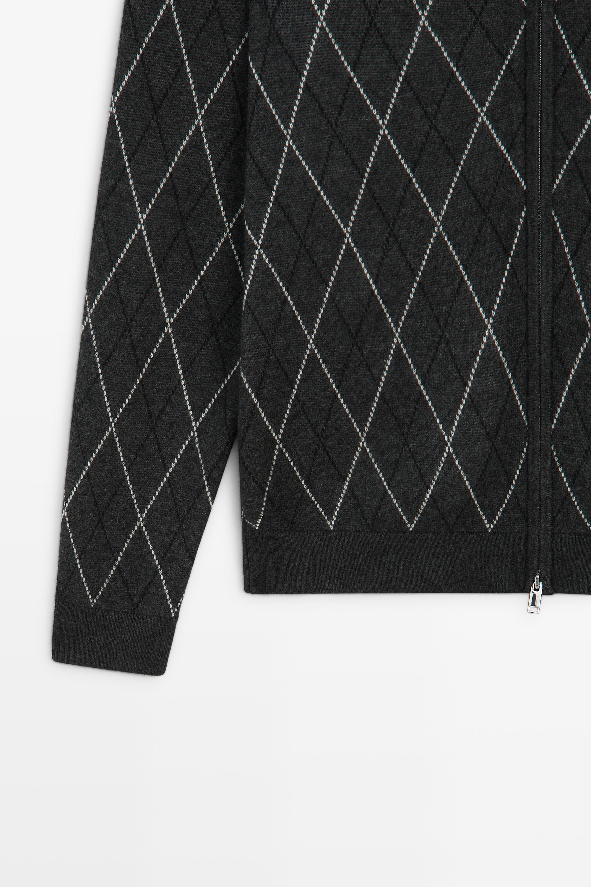 Wool blend argyle knit cardigan