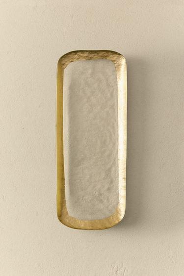 GLASS SERVING DISH WITH GOLD RIM - Gold by Zara
