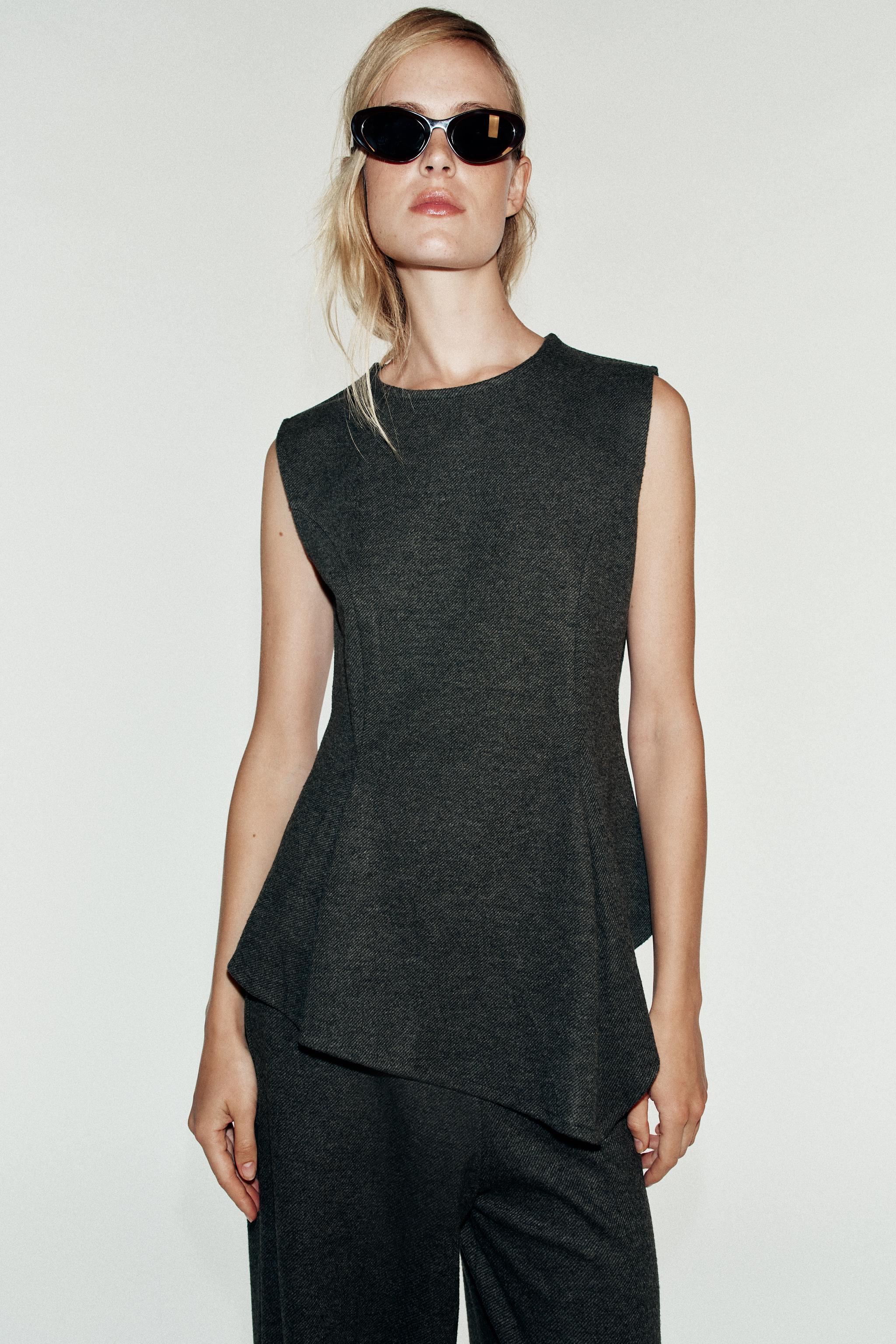 SOFT PEPLUM TOP — Dark gray