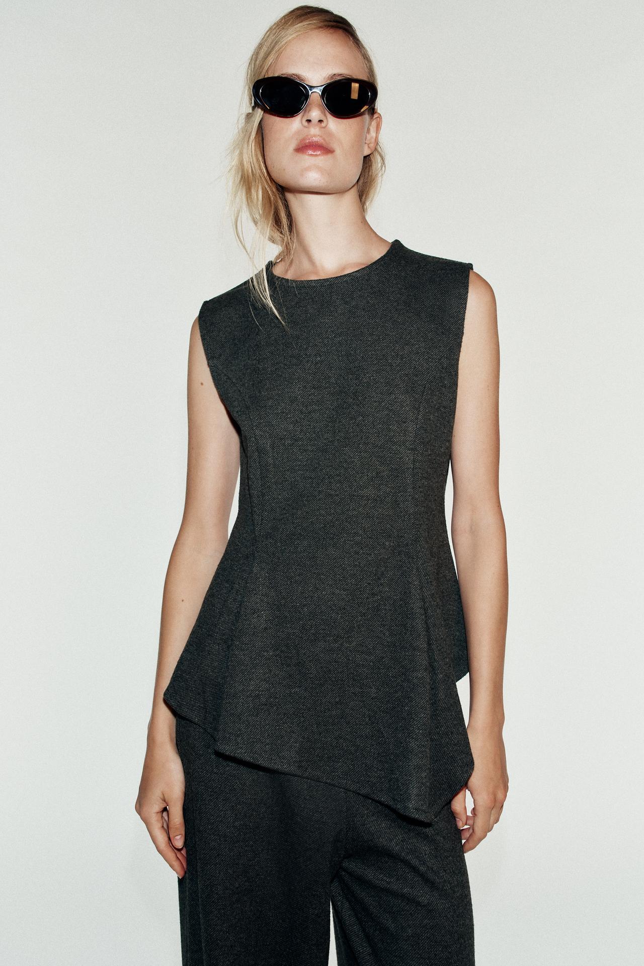 SOFT PEPLUM TOP — Dark gray