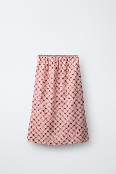 CHECK MIDI SKIRT - Pink by Zara - Image 1