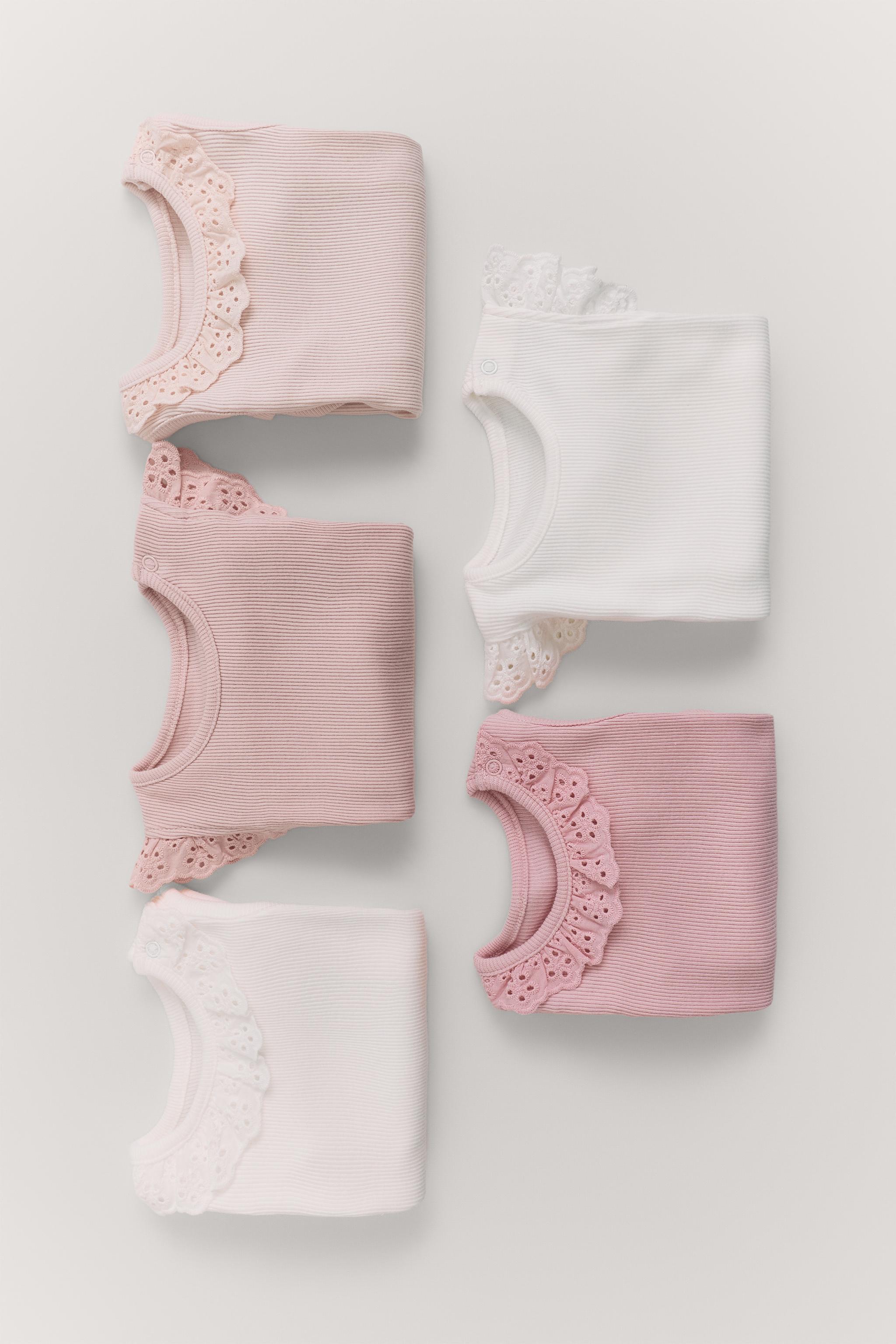 FIVE-PACK SWISS EMBROIDERED SLEEVELESS BODYSUITS — Pink