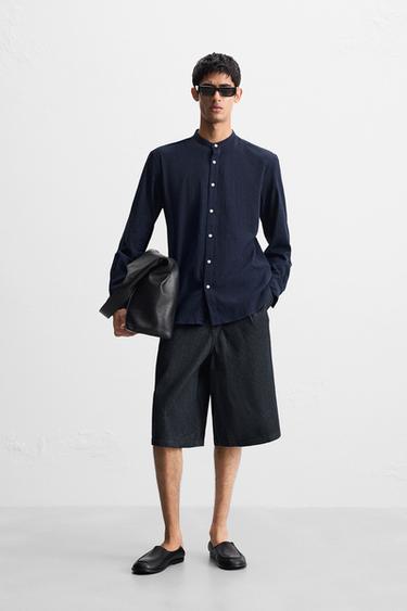 Zara WRINKLED LOOK SHIRT - Navy blue