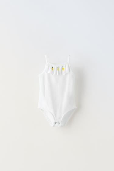 BODY CÔTELÉ BRODÉ CITRONS - Blanc de Zara