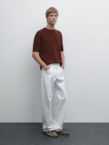 Zara 100% cotton knit T-shirt - Green/White - Image 0