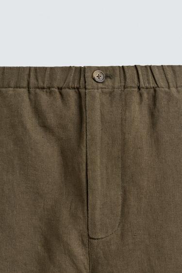 100% LINEN RELAXED FIT TROUSERS - Dark khaki by Zara - Image 8
