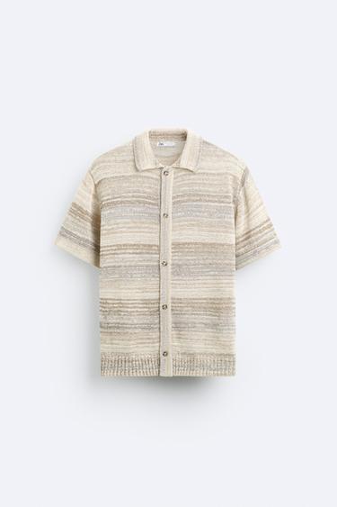 CHEMISE EN MAILLE MÉLANGE DE COTON - Écru de Zara