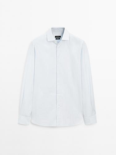 Zara Slim fit micro-striped 100% cotton shirt - Sky blue - Image 0
