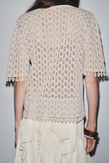 GILET EN MAILLE POINTELLE - Gris perle de Zara - Image 3