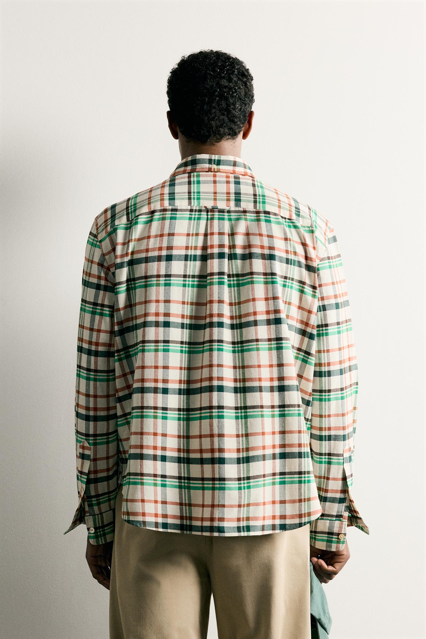 Мужская рубашка Zara Relaxed Fit Plaid, цвет: Белый — фото 3