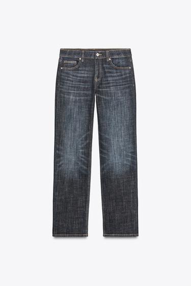 TRF STRAIGHT LOW-RISE JEANS - Navy blue by Zara