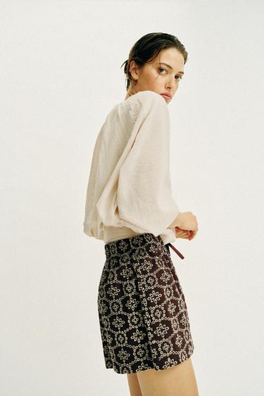 EMBROIDERED DIE-CUT BERMUDA SHORTS - Brown / Ecru by Zara - Image 3