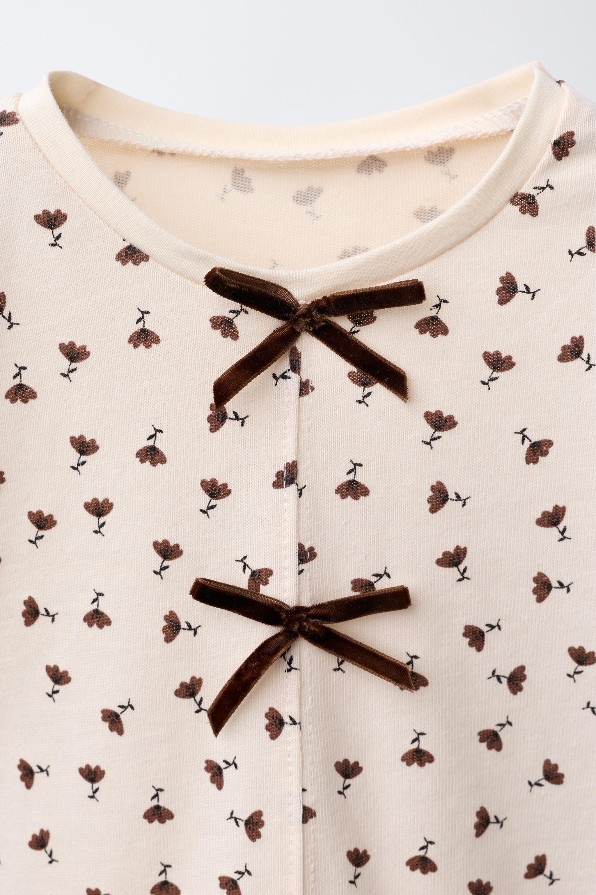 VELVET BOW FLORAL T-SHIRT