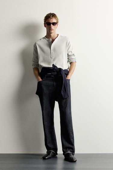 RELAXED FIT HENLEY T-SHIRT - Pearl grey by Zara - Image 0