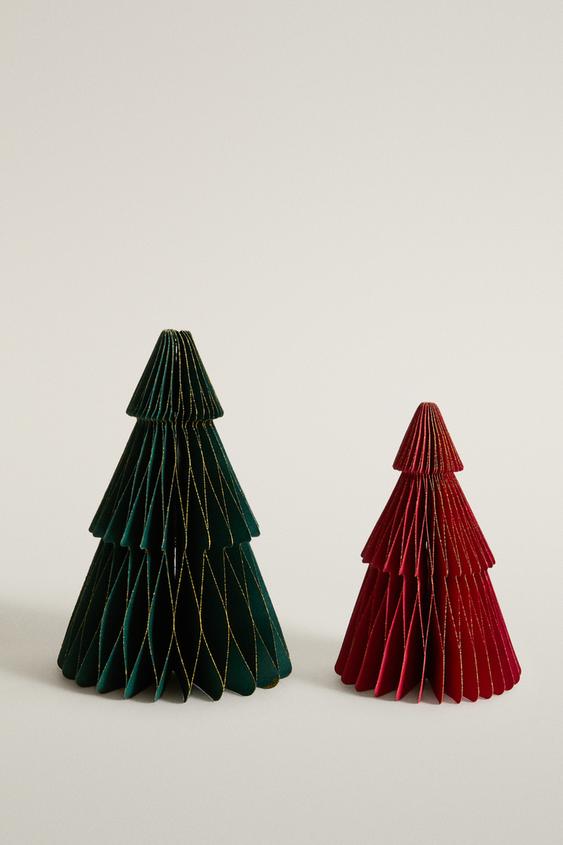 Zara PACK OF DECORATIVE PAPER CHRISTMAS TREE ORNAMENTS (PACK OF 2) - Green - Image 0