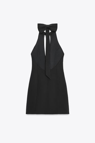KURZES HALTERKLEID MIT SCHLEIFE - Schwarz von Zara